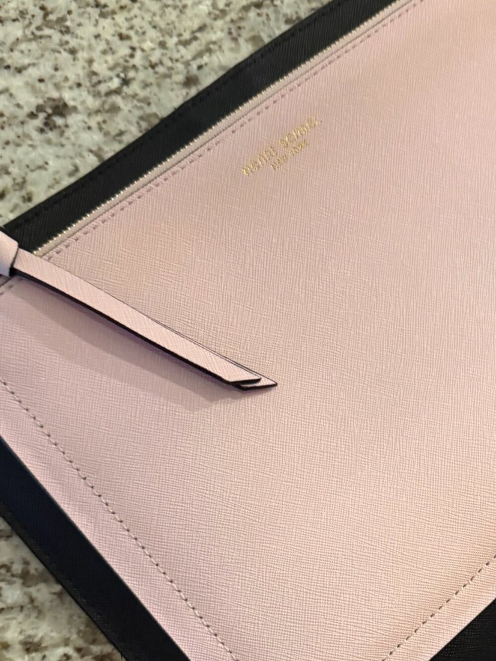 Henri Bendel New York Light Pink and Black Zipper and Button Clutch
